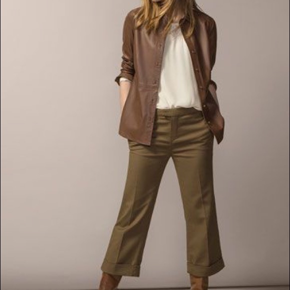 Massimo Dutti Dark Olive Canvas Cropped Pants - Picture 2 of 4